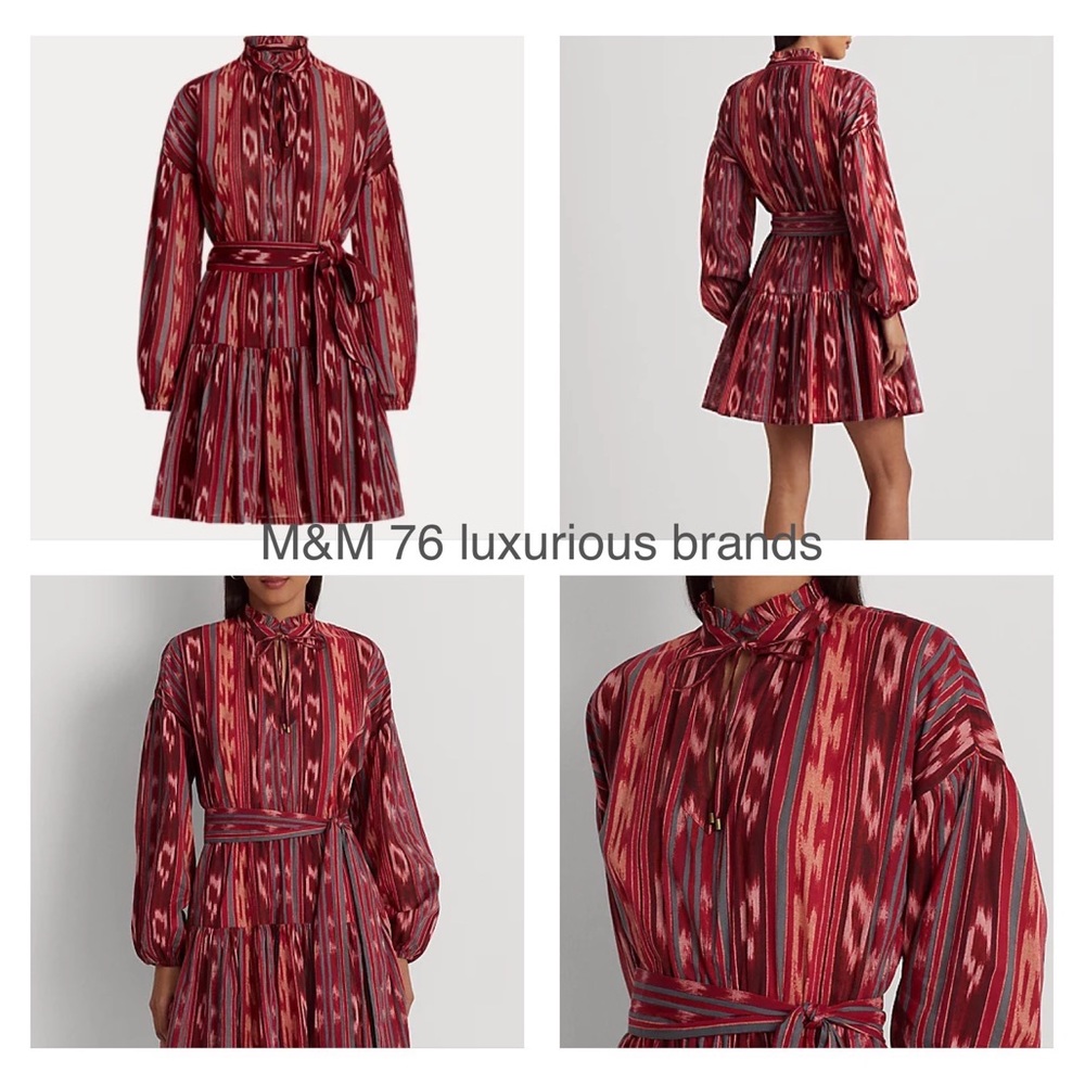 Ralph Lauren Geo-Stripe Belted Cotton Voile Dress